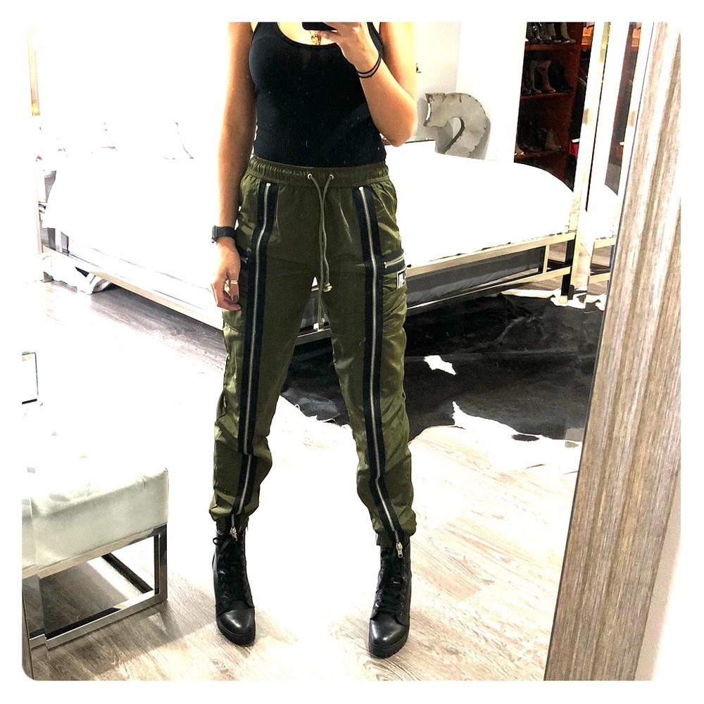 Army Green LF the Brand zipper windbreaker pants